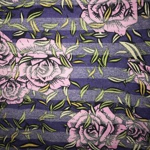 Large LuLaRoe Carly Purple Pink Roses Ghost Stripe